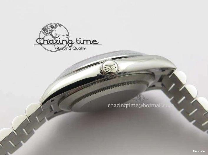 MiroTime 0508 Stretchable DayDate 40mm BP-Maker 228206 SS Green Roman Dial (Fluted Bezel) On SS Bracelet ETA 3904